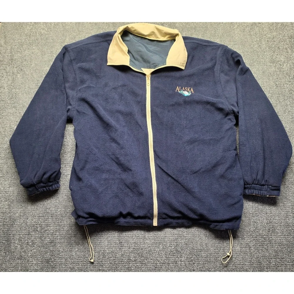 Vintage Alaska Reversible Jacket Full Zip Fleece Lined Nylon Windbreaker Beige N